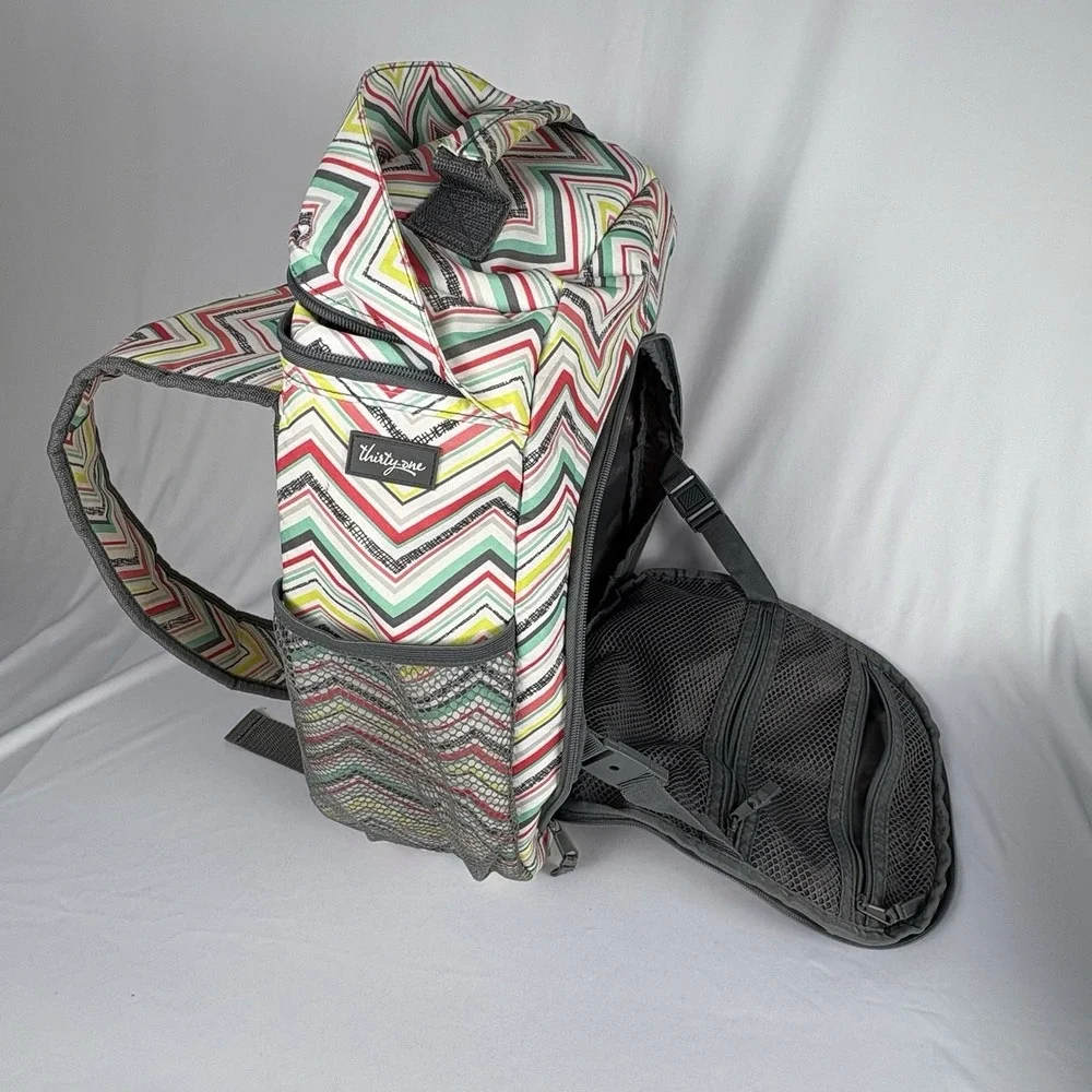 Thirty-One Camera Bag Sling Backpack Punch Chevron Removable Insert Multi-Use
